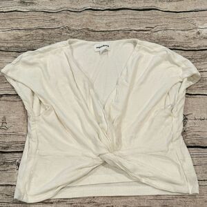 Super down Ribbed Double Layer Twist Front Crop Top in Cream Size Medium